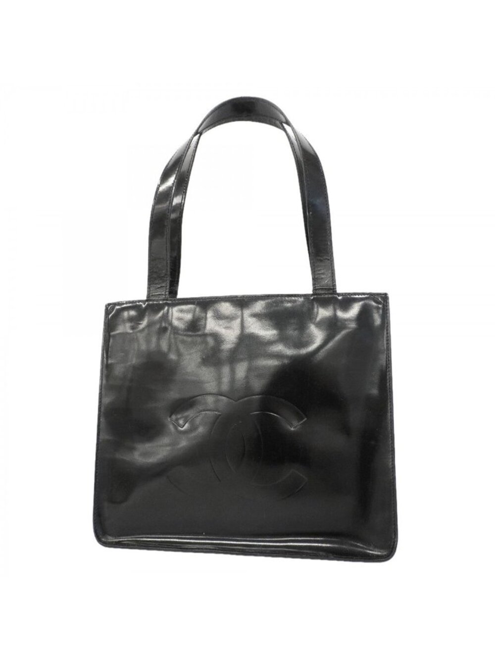 Chanel Tote Patent Leather Black Silver